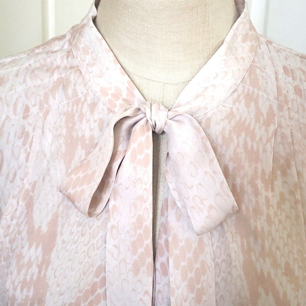 PARKER Silk Long Sleeve Dress • Blush Pink Cream Snake Print • Pussybow • Medium - Picture 9 of 16
